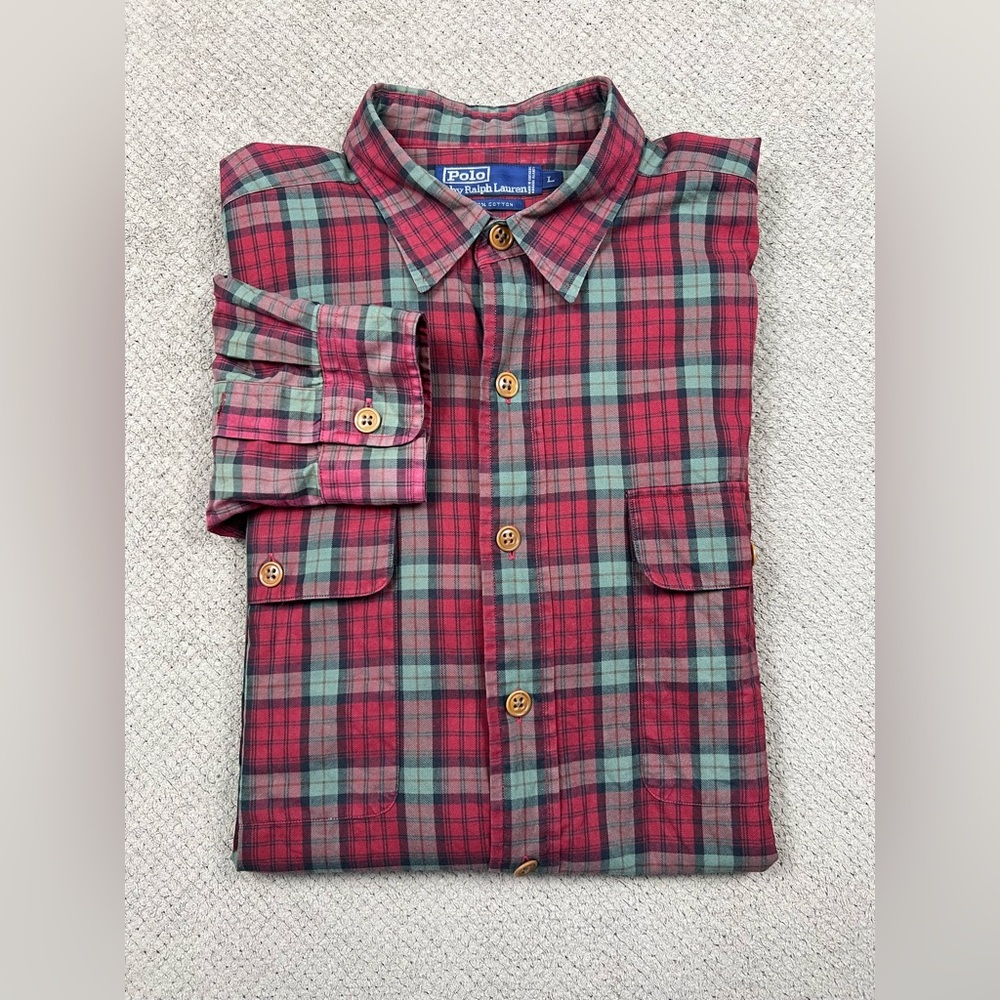 Polo Ralph Lauren Men’s Size Large Red Plaid Long Sleeve Button Front Shirt
